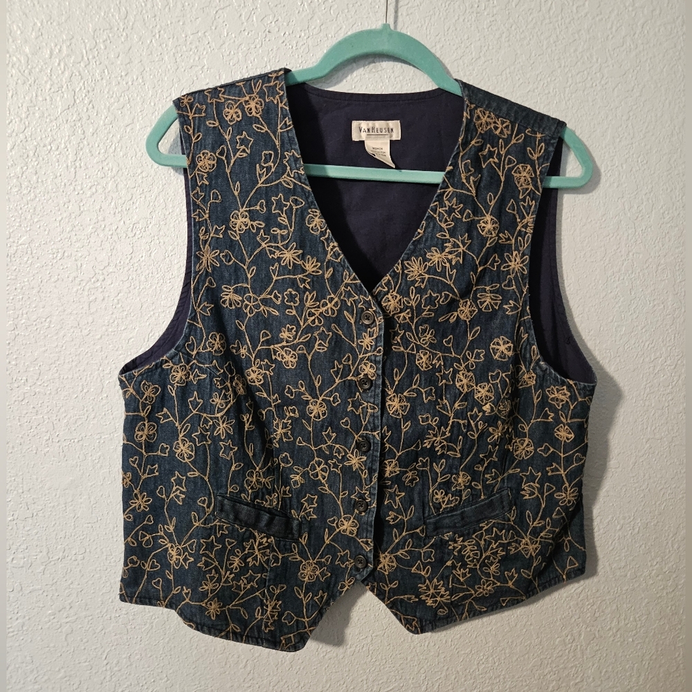 Vintage 90 Size L Embroidered Denim Vest